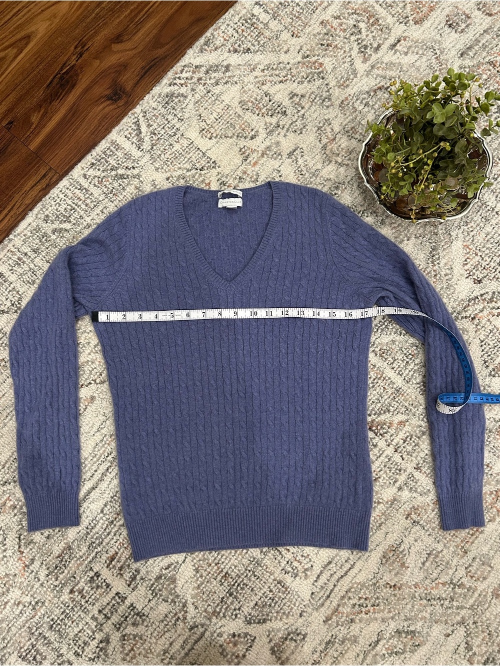 Cashmere Charter Club Women's V-Neck Cable Knit Sweater - Periwinkle